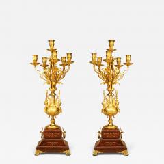 Pair of French Victorian Rouge Marble and Bronze Candelabra - 4263204