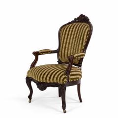 Pair of French Victorian Striped Velvet Arm Chairs - 1402041