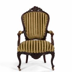 Pair of French Victorian Striped Velvet Arm Chairs - 1402042