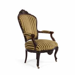 Pair of French Victorian Striped Velvet Arm Chairs - 1402043