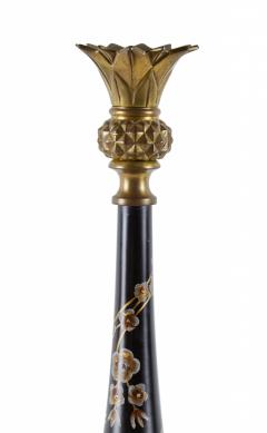 Pair of French Victorian Style Bronze and Hand Painted Floral Patterned Wood Can - 4674406