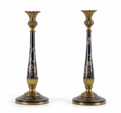 Pair of French Victorian Style Bronze and Hand Painted Floral Patterned Wood Can - 4733141