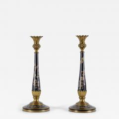 Pair of French Victorian Style Bronze and Hand Painted Floral Patterned Wood Can - 4733216