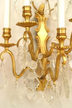 Pair of French Victorian Style Gilt Bronze and Crystal Wall Sconces - 1380372