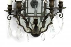 Pair of French Victorian Style Mirrored Irons and Crystal Wall Sconces - 1398374