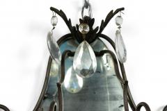 Pair of French Victorian Style Mirrored Irons and Crystal Wall Sconces - 1398382
