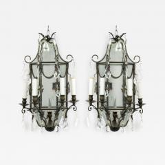 Pair of French Victorian Style Mirrored Irons and Crystal Wall Sconces - 1408470