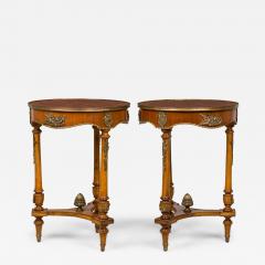 Pair of French Victorian Style Wooden Circular End Side Tables - 4186317