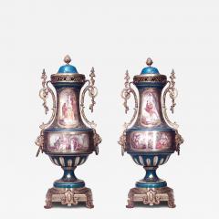 Pair of French Victorian Turquoise Sevres Porcelain Vases - 4263177