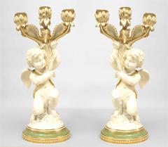 Pair of French Victorian White and Gilt Porcelain Cupid Candelabras - 4650493