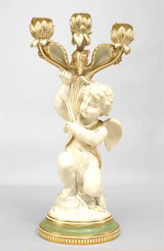 Pair of French Victorian White and Gilt Porcelain Cupid Candelabras - 4650494