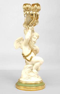 Pair of French Victorian White and Gilt Porcelain Cupid Candelabras - 4650495