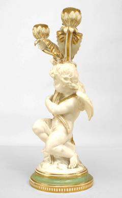 Pair of French Victorian White and Gilt Porcelain Cupid Candelabras - 4650496