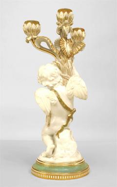 Pair of French Victorian White and Gilt Porcelain Cupid Candelabras - 4650497