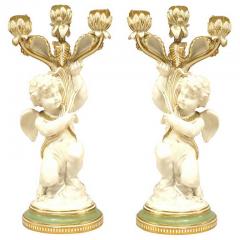 Pair of French Victorian White and Gilt Porcelain Cupid Candelabras - 4650977
