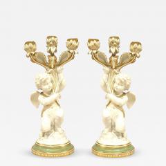 Pair of French Victorian White and Gilt Porcelain Cupid Candelabras - 4650978