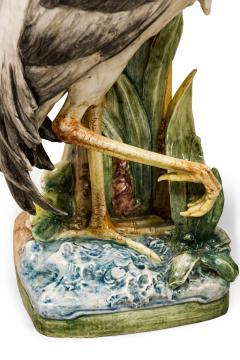 Pair of French Victorian tall heron design Majolica porcelain vases - 4628949