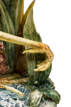 Pair of French Victorian tall heron design Majolica porcelain vases - 4628950