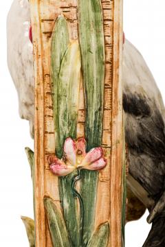 Pair of French Victorian tall heron design Majolica porcelain vases - 4628951