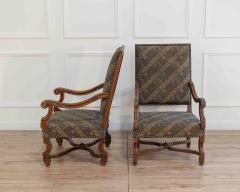 Pair of French Walnut Armchairs with X Form Crossbars Circa 1900 - 4437839