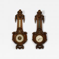 Pair of French Walnut Clocks Barometers - 4325789