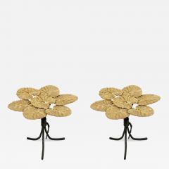Pair of French Water Lily Leaf Bronze Tables - 2151741