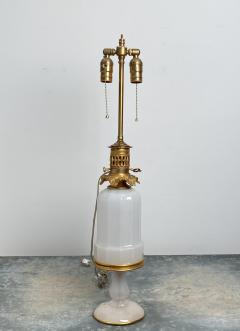 Pair of French White Opaline and Ormolu Oil Lamps Circa 1840 - 1733436