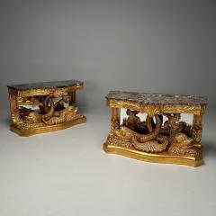 Pair of French Wood Carved Dolphin Console Tables Pier Tables Giltwood - 3382230