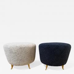 Pair of French Wool Boucle Pouf Dining Stools - 4491098
