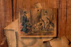 Pair of French Worn Pine Decoupage Trompe Loeil Doors - 4500592