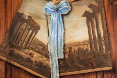 Pair of French Worn Pine Decoupage Trompe Loeil Doors - 4500593