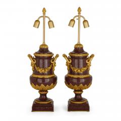 Pair of French antique gilt bronze and porphyry lamps - 3326264