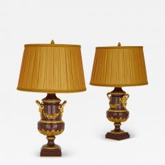 Pair of French antique gilt bronze and porphyry lamps - 3330980