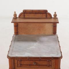 Pair of French birdseye maple and faux bamboo marble top night stands C 1880  - 3918784