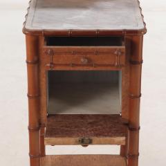 Pair of French birdseye maple and faux bamboo marble top night stands C 1880  - 3918791