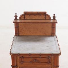 Pair of French birdseye maple and faux bamboo marble top night stands C 1880  - 3918816