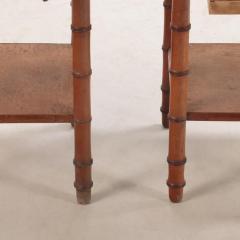 Pair of French birdseye maple and faux bamboo marble top night stands C 1880  - 3918817