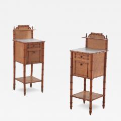 Pair of French birdseye maple and faux bamboo marble top night stands C 1880  - 3922664