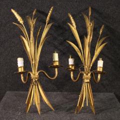 Pair of French gilded iron wall lights - 4237763