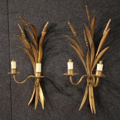 Pair of French gilded iron wall lights - 4237764