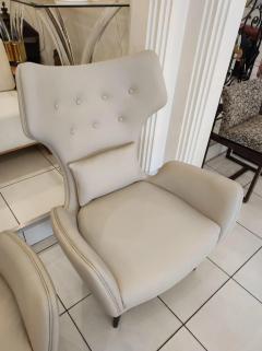 Pair of French greige Leather Armchairs - 3008017