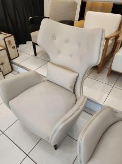 Pair of French greige Leather Armchairs - 3008020