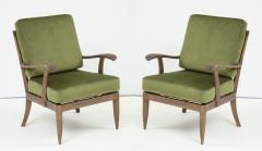 Pair of French mid century cerused oak armchairs lounge chairs - 1250304