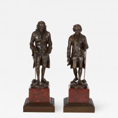 Pair of French patinated bronze sculptures of Voltaire and Rousseau - 2759491