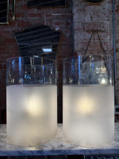 Pair of Frosted Glass Cylinder Table Lamps - 4570934