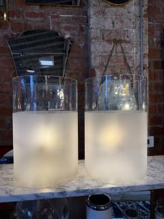 Pair of Frosted Glass Cylinder Table Lamps - 4570937
