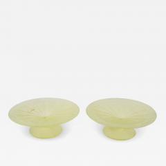 Pair of Frosted Green Vaseline Glass Centerpiece - 4741490