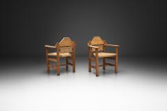 Pair of Geometric Armchairs with Woven Wicker Elements Europe Mid 20th Century - 4717616