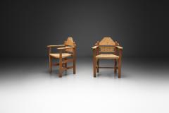 Pair of Geometric Armchairs with Woven Wicker Elements Europe Mid 20th Century - 4717733