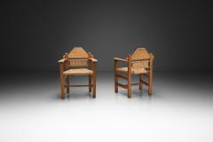 Pair of Geometric Armchairs with Woven Wicker Elements Europe Mid 20th Century - 4717734